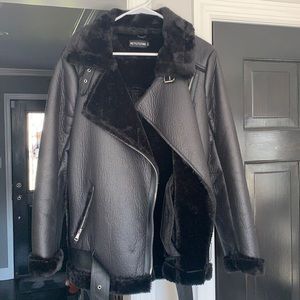 Pretty little thing black leather/fur jacket